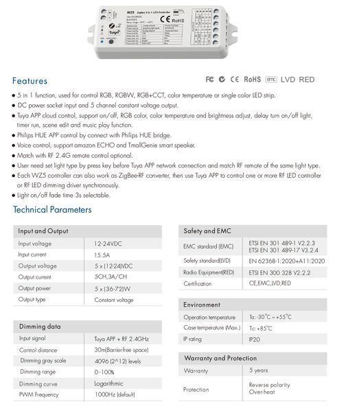 LED-контроллер DEYA DIM 12-24VDC, 3A*5CH (WZ5) WZ5 фото