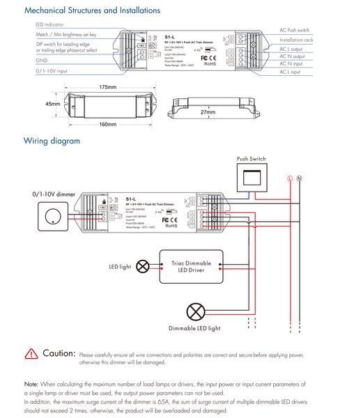 Димер DEYA RF+Push AC Triac 100-240VAC, 1CH*2A (S1-L) S1-L фото