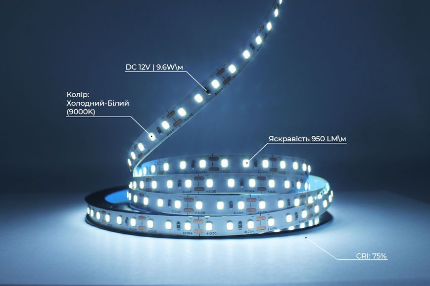 Светодиодная LED лента PROLUM&trade; 12V; 2835\120; IP20; Series "S", Холодний-білий (9000-10000К) 320022 фото
