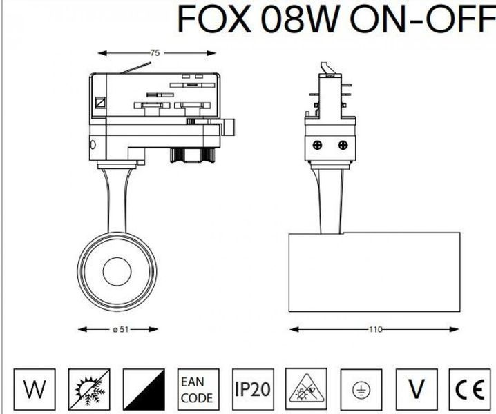 Світильник трековий FOX ON-OFF Ideal lux 283920 Ideal lux_283920 фото