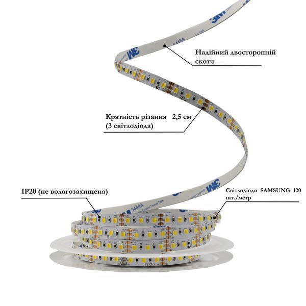 Світлодіодна LED стрічка PROLUM&trade; 12V; 2835\120; IP20; Series "SG", Білий+Тепло-Білий (2700-6500K) 320124 фото