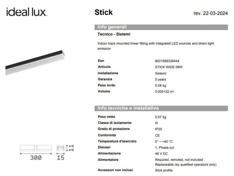 Світильник трековий STICK Ideal lux 329444 Ideal lux_329444 фото