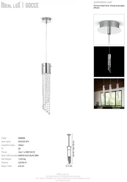 Світильник підвісний Gocce SP1 IDEAL LUX 089669 IDEAL LUX_089669 фото