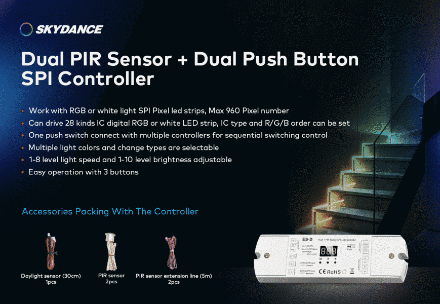LED-контролер DEYA з датчиком PIR+Dual Push 5-24VDC (ES-D) ES-D фото