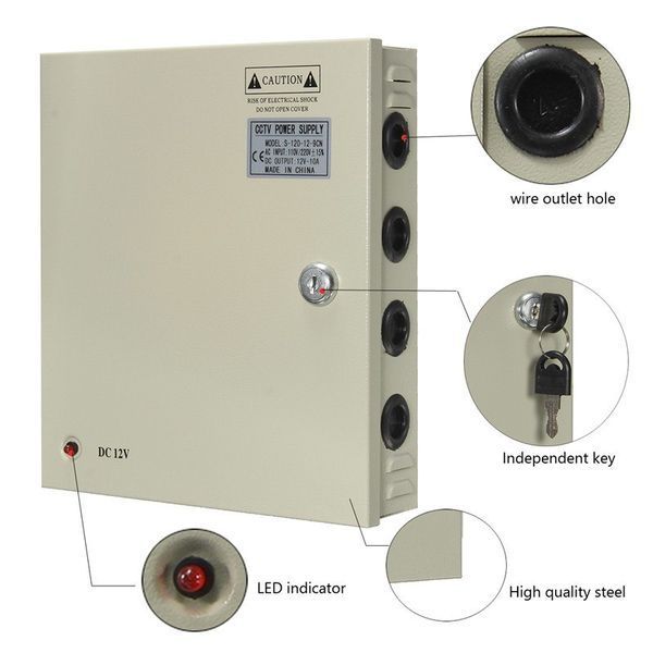 Блоки питания (в металлическом боксе) PROLUM 180W 12V (IP20,15A,9CH) Series "CCTV" 221012 фото