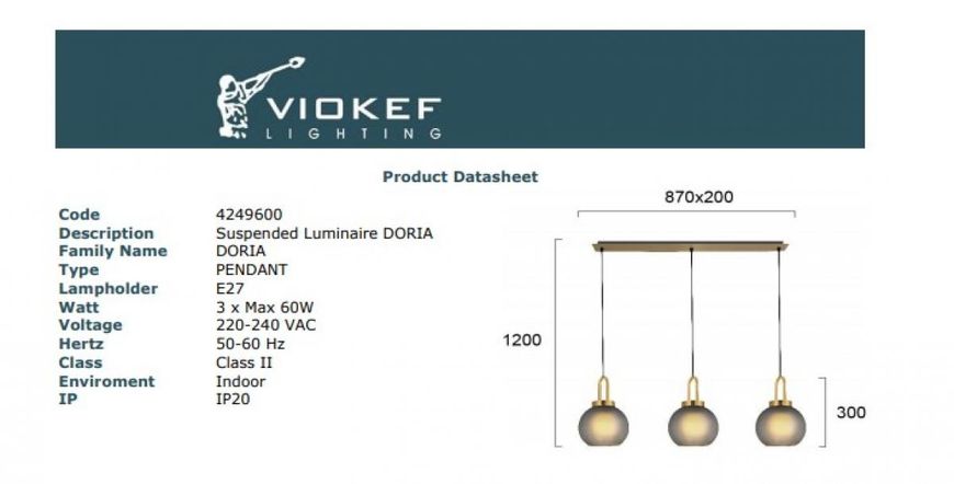 Светильник подвесной Doria Viokef 4249600 Viokef_4249600 фото