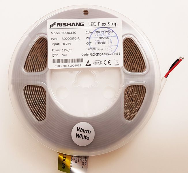 LED лента RISHANG 128-2835-24V-IP20 12W 1434Lm 3000K 5м (RD00C8TC-A-WW) 0526 фото