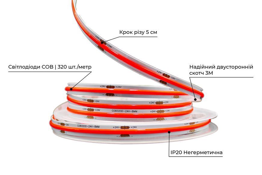 Светодиодная LED лента PROLUM&trade; 24V; СОВ; 320; LED; IP20; Series "PRO", Красный 350007 фото