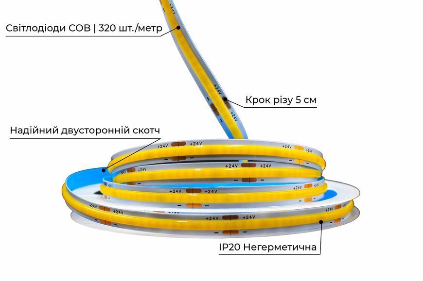 Світлодіодна LED стрічка PROLUM&trade; 24V; СОВ; 320; LED; IP20; Series "PRO", Нейтральний-Білий (3800-4300K) 350012 фото