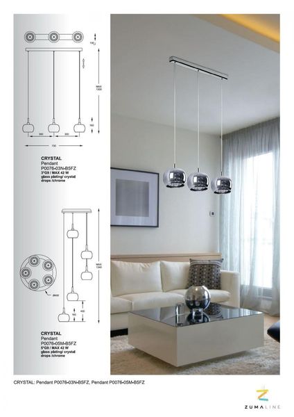 Світильник підвісний CRYSTAL ZumaLine P0076-03N-B5FZ ZUMALINE_P0076-03N-B5FZ фото