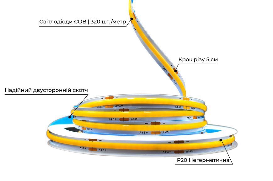 Светодиодная LED лента PROLUM&trade; 24V; СОВ; 320; LED; IP20; Series "PRO", Тепло-Белый (2800-3200K) 350013 фото