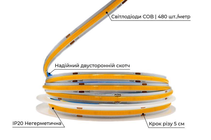 Світлодіодна LED стрічка PROLUM&trade; 24V; СОВ; 480 LED; IP20; Series "PRO", Нейтральний-Білий (3800-4300K) 350004 фото