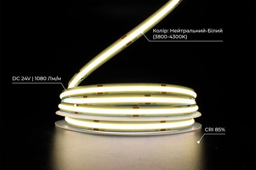Світлодіодна LED стрічка PROLUM&trade; 24V; СОВ; 480 LED; IP20; Series "PRO", Нейтральний-Білий (3800-4300K) 350004 фото