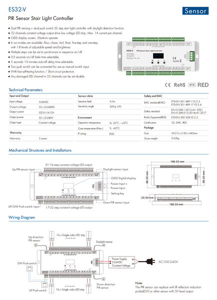 LED-контроллер с датчиком PIR DEYA 5-24VDC, 1A*32CH (ES32-V) 2498 фото