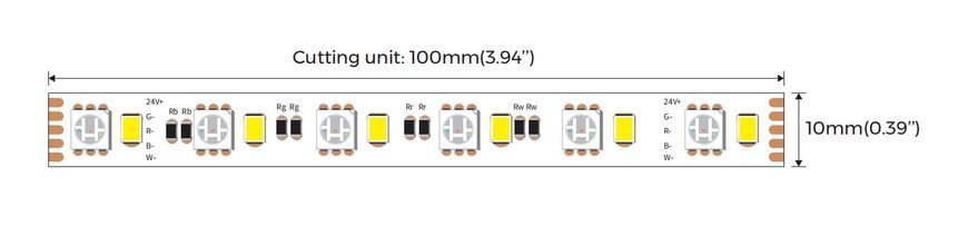 LED стрічка COLORS 120-2835-24V-IP20 16.8W 870Lm RGB+4000K 5м (DJ120-24V-10mm-RGBNW) 2938 фото