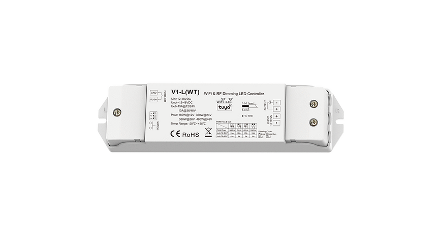 LED-контролер DEYA 12-48 VDC, 15A*1CH, WiFi & RF CV для Tuya App (V1-L(WT)) 2846 фото