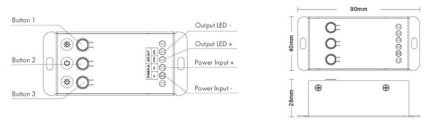 LED-контроллер DEYA 12-24VDC, 20A*1CH, 3 кнопки (V1-C) 2155 фото