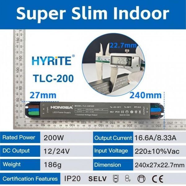 Блок живлення HYRITE Super Slim 200W DC24V з клемою для внутрішнього використання (TLC-24E200) 2957 фото